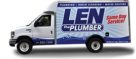 Len The Plumber truck advertising Same Day Service in Baltimore area