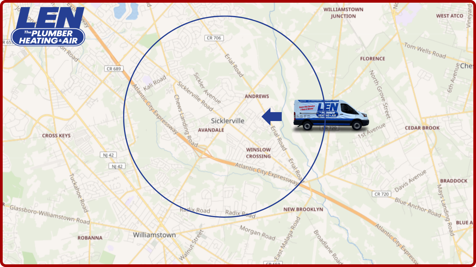 Sicklerville plumbing service area map