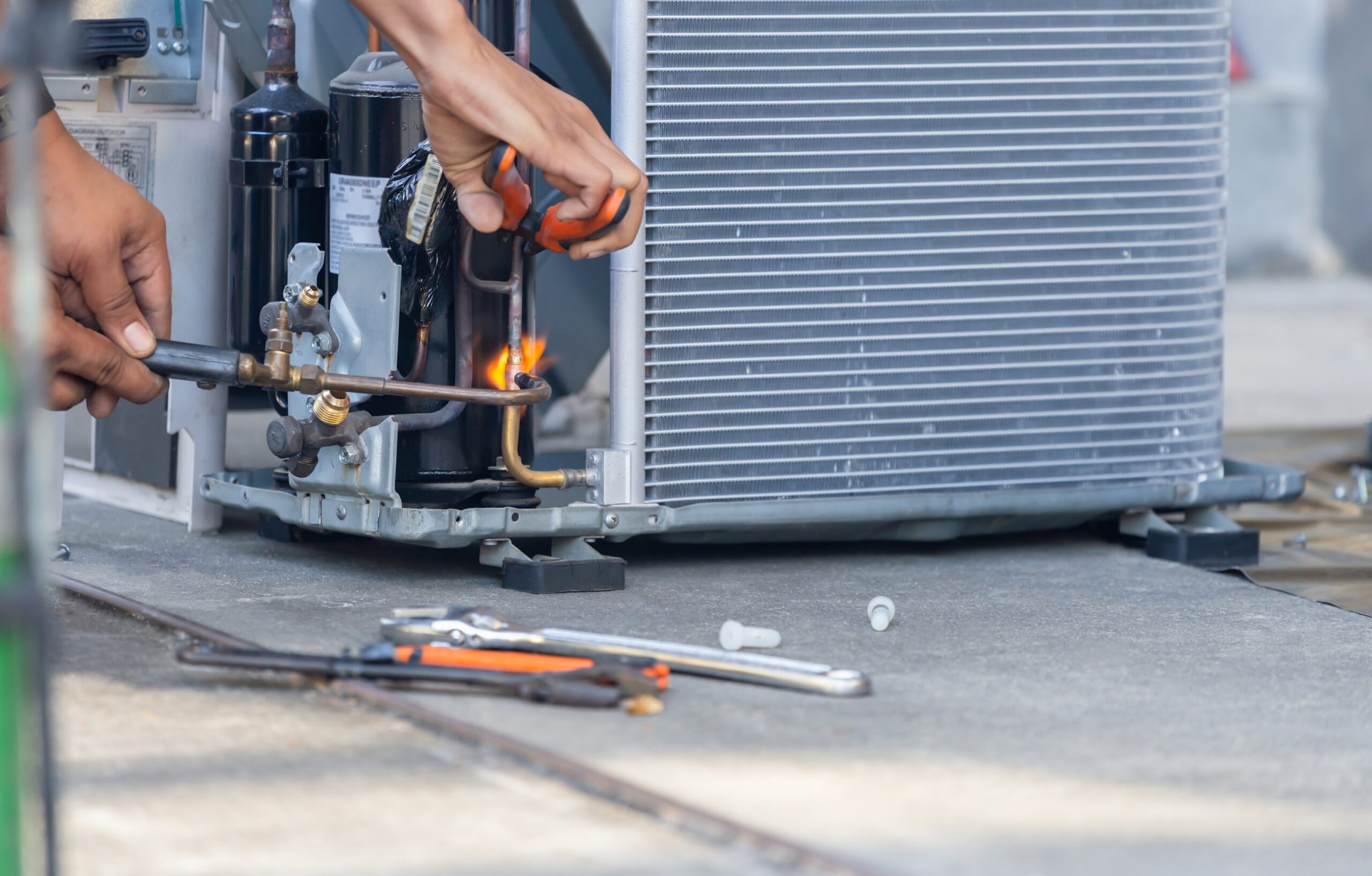Closeup of the inside of a heat pump