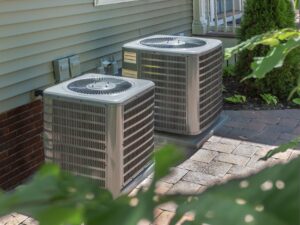 Dual air conditioners outside of a home
